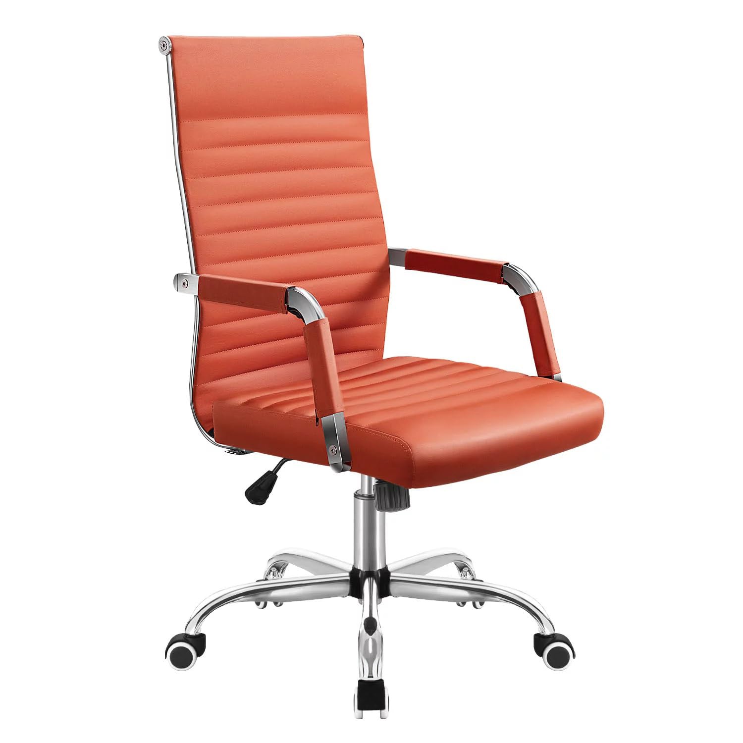 Modern Office Chair Mid-Back PU Leather Executive Conference White Office Desk Chair Adjustable Swivel Chair Desk with Arms White Desk Chair with Wheels Silla de Escritorio (Orange)