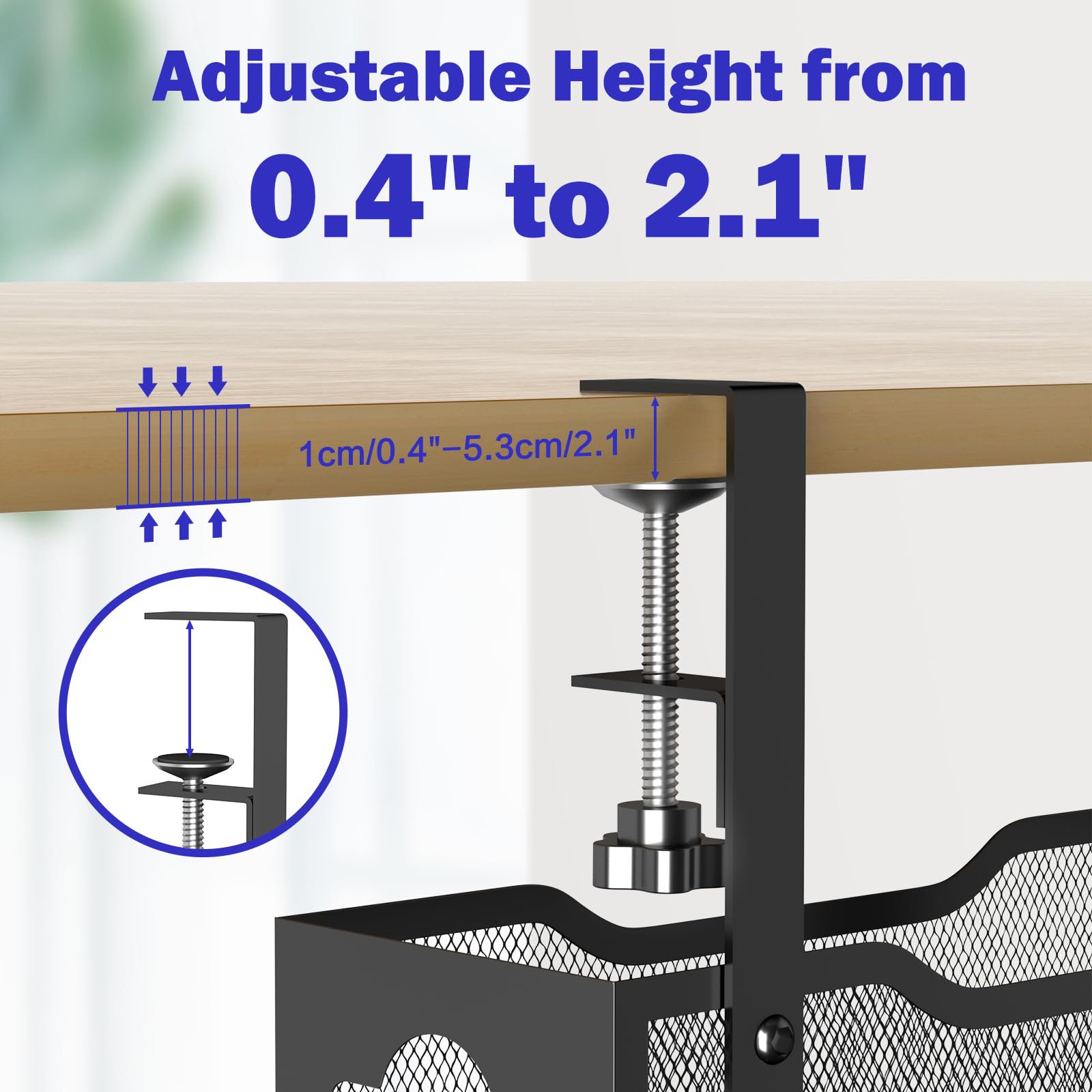 Punmoy Under Desk Cable Management Tray 15.7", Extra Large Cable Management Under Desk No Drill, Cord Organizer for Desk with Adjustable Clamps, Desk Cable Management for Home Office, Black