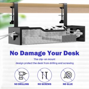 Punmoy Under Desk Cable Management Tray 15.7", Extra Large Cable Management Under Desk No Drill, Cord Organizer for Desk with Adjustable Clamps, Desk Cable Management for Home Office, Black