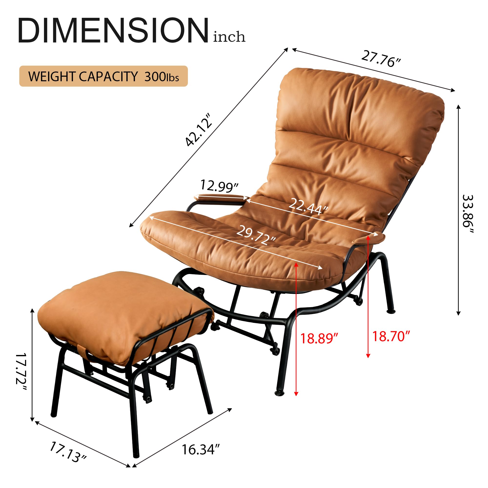 ovios Rocking Chair with Ottoman, Mid Century Modern Glider Recliner with Footrest, Comfy Accent Chair and Armchair for Living Room Bedroom Lounges Study, Brown