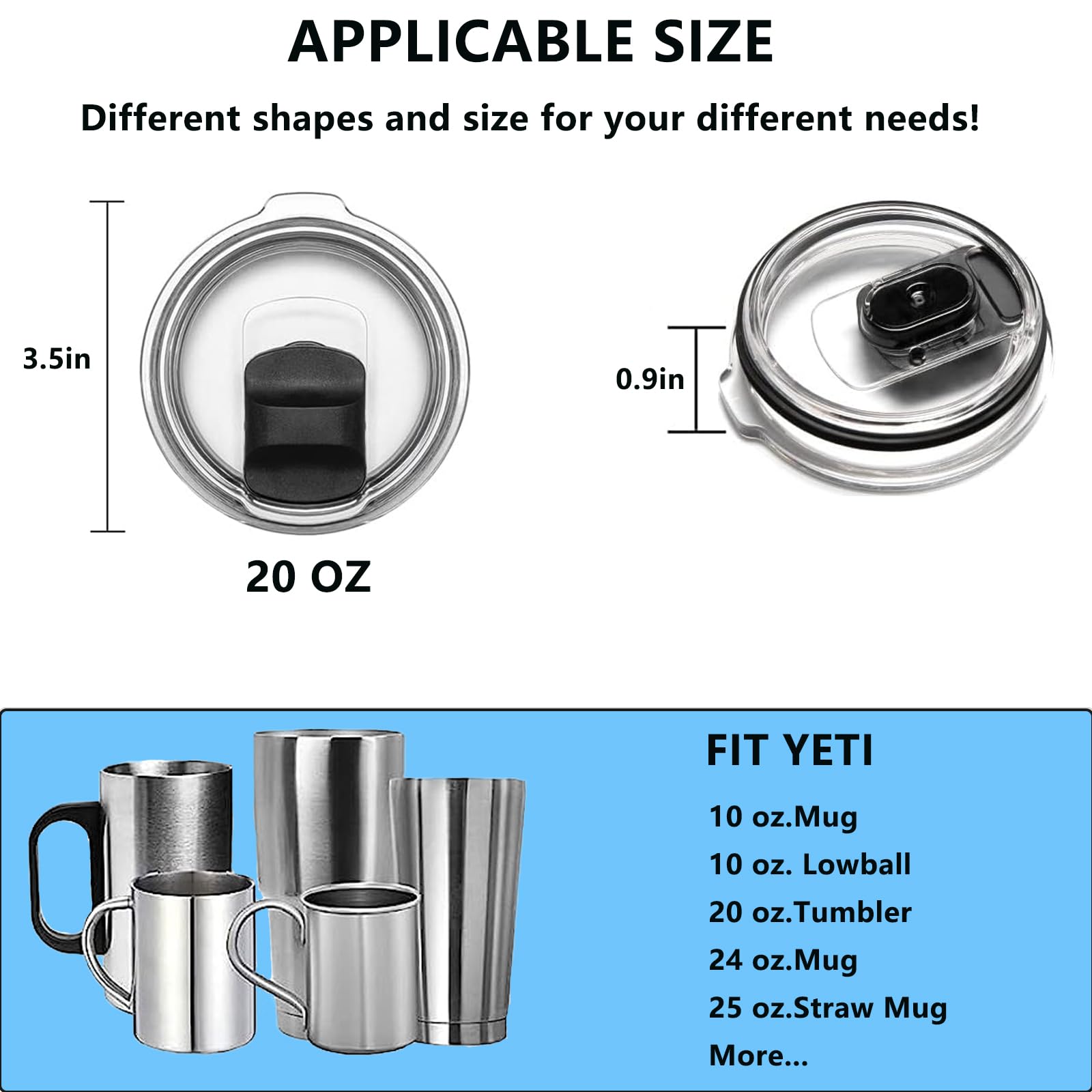 20 oz Tumbler Lid, with Magnetic Slider Switch,Replacement Lids Compatible for YETI 20 oz Tumbler, 10/24 oz Mug and 10 oz Lowball, Travel Spill Proof Cup Lids Covers BPA Free