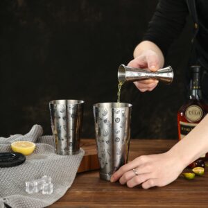 Cocktail Geek Etched Bartender Kit Cocktail Shaker Set-7 Pieces Stainless Steel Etching Bar Tools with Boston Shaker,Bar Spoon,Cocktail Muddler,Double Jigger,Cocktail Strainer,Ice Tongs