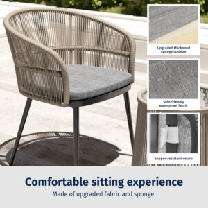 EAST OAK 3-Piece Patio Bistro Set, Patio Conversation Bistro Set with 2 Wide Ergonomic Chairs, Cushions & Glass Top Side Table, Outdoor All-Weather Wicker Furniture for Porch, Backyard, Brown & Grey