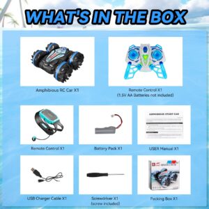 Xynzzeu Amphibious Remote Control Car, 4WD All Terrain Gesture RC Cars for Boys 6-12 Years Old, Waterproof Remote Control Boat for Pool, 360°Rotate Remote Car, Super Power RC Stunt Car Gifts for Boys