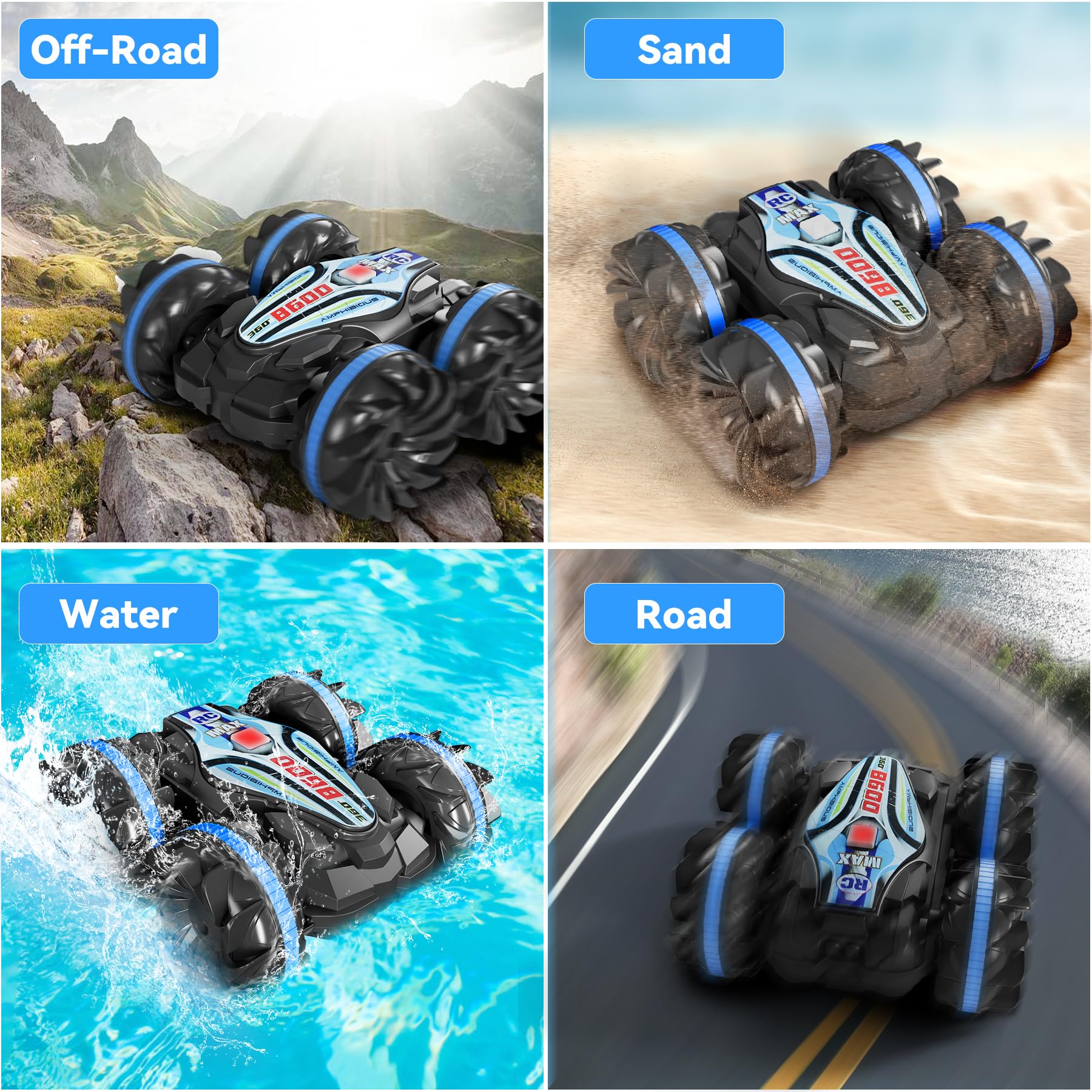 Xynzzeu Amphibious Remote Control Car, 4WD All Terrain Gesture RC Cars for Boys 6-12 Years Old, Waterproof Remote Control Boat for Pool, 360°Rotate Remote Car, Super Power RC Stunt Car Gifts for Boys