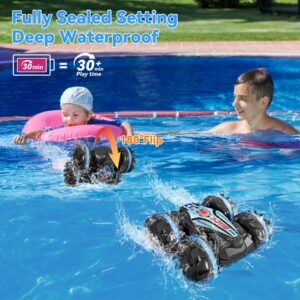 Xynzzeu Amphibious Remote Control Car, 4WD All Terrain Gesture RC Cars for Boys 6-12 Years Old, Waterproof Remote Control Boat for Pool, 360°Rotate Remote Car, Super Power RC Stunt Car Gifts for Boys