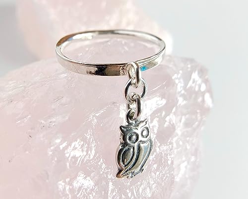 Silver Owl Charm Ring, Smooth or Textured Band, Bird Animal Pet Lovers Gift, Stackable Band, Size 5 6 7 8, Jewelry Inspirations