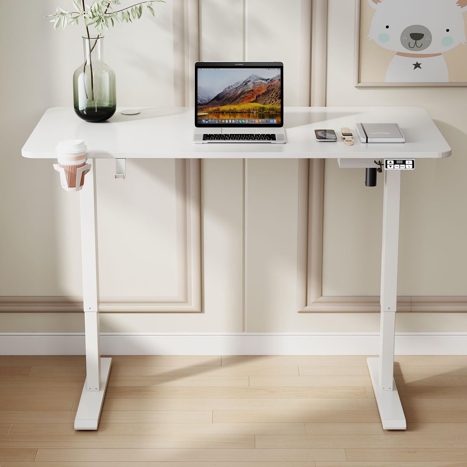 63inch Adjustable Desk Stand up Desk Electric Standing Desk Adjustable Height Sit Stand Home Office Desk Including Splice Table Plate White