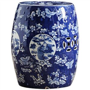 jiadiaoni decorative ceramic garden stool, hand painted blue and white porcelain ceramic drum stool, suitable for living room, terrace, garden, etc.