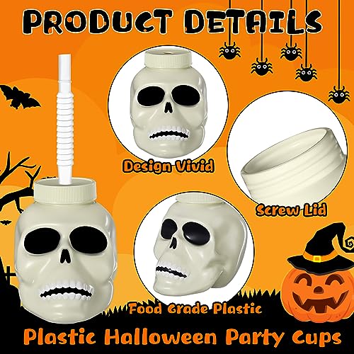 Umigy Halloween Cup for Kids 10 oz Halloween Reusable Plastic Cup Bulk Halloween Skull Ghost Mummy Green Giant Black Cat Pumpkin Shape Cup with Lid and Straw for Gift Party Favor Supplies (12 Pack)