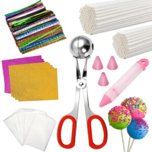 elesunory 802pcs cake pop set, including cake pop sticks and wrappers, twist ties, cake pop roller, decorating pen with 4 piping tips, candy foil wrappers, cake pops bags supplies for lollipop