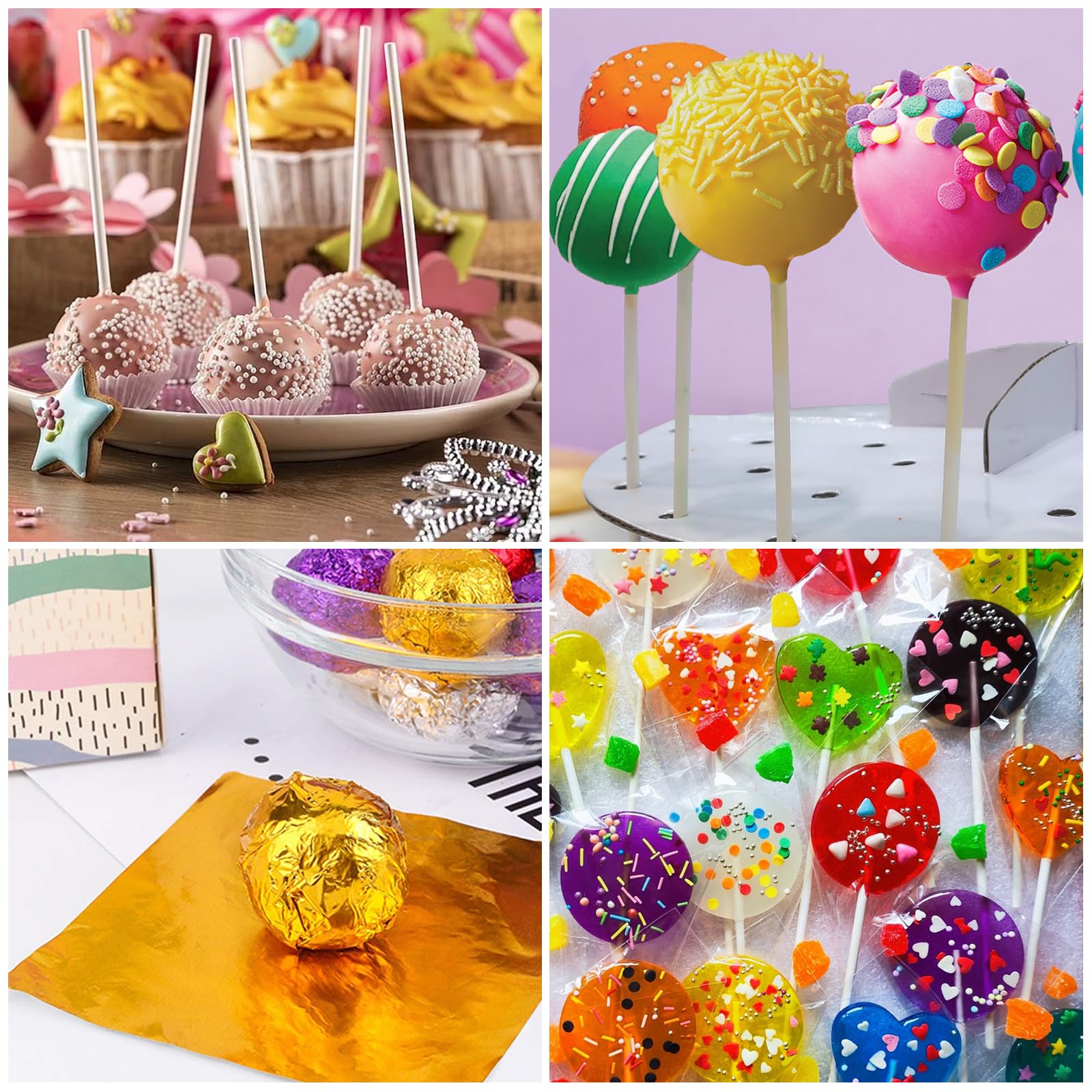 Elesunory 802Pcs Cake Pop Set, Including Cake Pop Sticks and Wrappers, Twist Ties, Cake Pop Roller, Decorating Pen with 4 Piping Tips, Candy Foil Wrappers, Cake Pops Bags Supplies for Lollipop