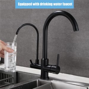 HUAHUALALA Brushed Nickel Kitchen Faucets,Kitchen Sink Faucet with 2 Handle 3 in 1 Water Filter Purifier Drinking Water Faucets, Brass Drinking Water Faucet,Cold and Hot Mixer Tap… (Matte Black)