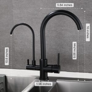 HUAHUALALA Brushed Nickel Kitchen Faucets,Kitchen Sink Faucet with 2 Handle 3 in 1 Water Filter Purifier Drinking Water Faucets, Brass Drinking Water Faucet,Cold and Hot Mixer Tap… (Matte Black)