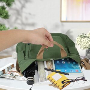 Large Canvas Crossbody Tote Bag Messenger Bag Work Totes Multi Pockets Shoulder Purse Travel Handbag Hobo Bag for Men Women (Green)