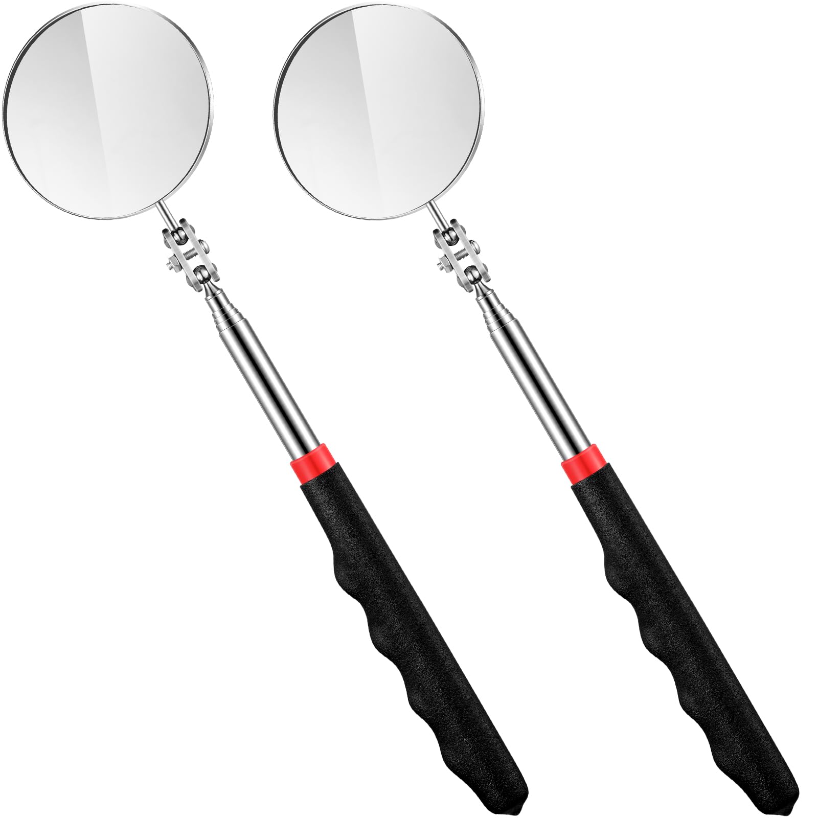 Copkim 2 Pcs Telescoping Inspection Mirror,29 Inch Mechanics Mirror Tool with Long Handle, Round Extendable Mirror on a Stick for Technicians Mechanics Contractors Checking Observation (Black)