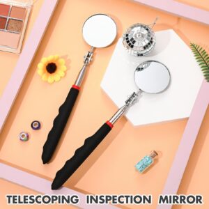 Copkim 2 Pcs Telescoping Inspection Mirror,29 Inch Mechanics Mirror Tool with Long Handle, Round Extendable Mirror on a Stick for Technicians Mechanics Contractors Checking Observation (Black)