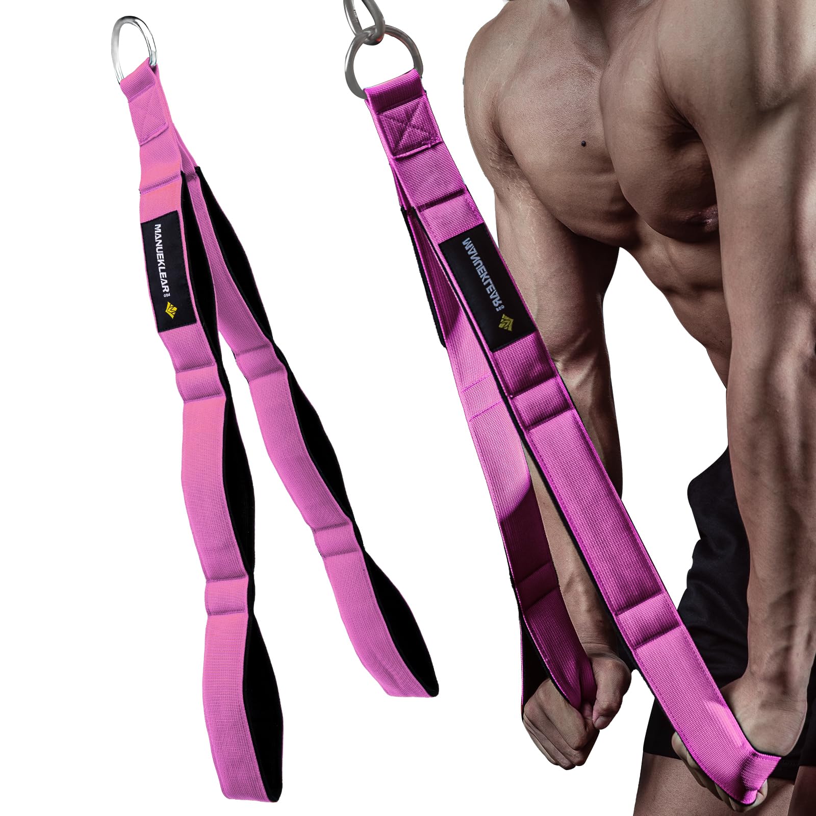 MANUEKLEAR Tricep Rope Cable Attachment Handles, Greater Range of Motion, Tricep Pull Down Rope for Push Downs, Crunches, Facepulls for Professional Gym (Pink)