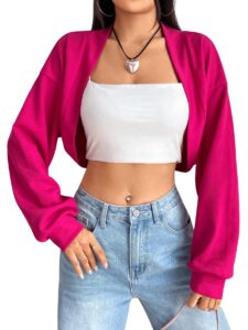 sweatyrocks women's casual long sleeve ribbed knit top open front cropped cardigan sweater hot pink m