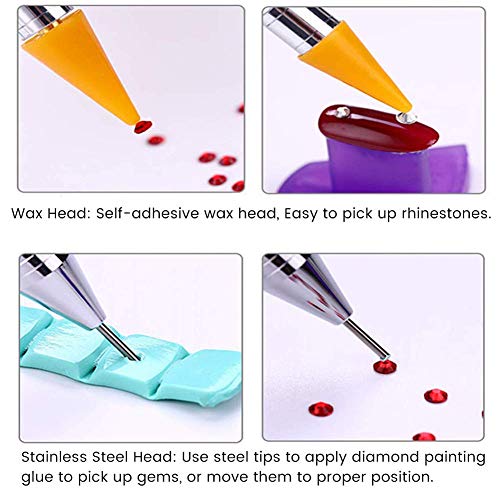 𝟐𝐏𝐚𝐜𝐤 Rhinestone Picker, 𝐃𝐢𝐚𝐦𝐨𝐧𝐝 𝐏𝐚𝐢𝐧𝐭𝐢𝐧𝐠 𝐃𝐨𝐭𝐭𝐢𝐧𝐠 𝐏𝐞𝐧 Dual-end Rhinestones Pickup Tool for Nail Gems Stones Crystals 𝐃𝐈𝐘 Nail Art Crafts (Pink and White)