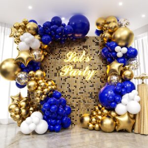 187PCS Royal Blue and Gold Balloons Arch Garland Kit, 5/10/12/18 Royal Blue and Gold White Balloons with Gold Star Foil Balloons for Baby Shower Anniversary Wedding New Year Birthday Party Decorations