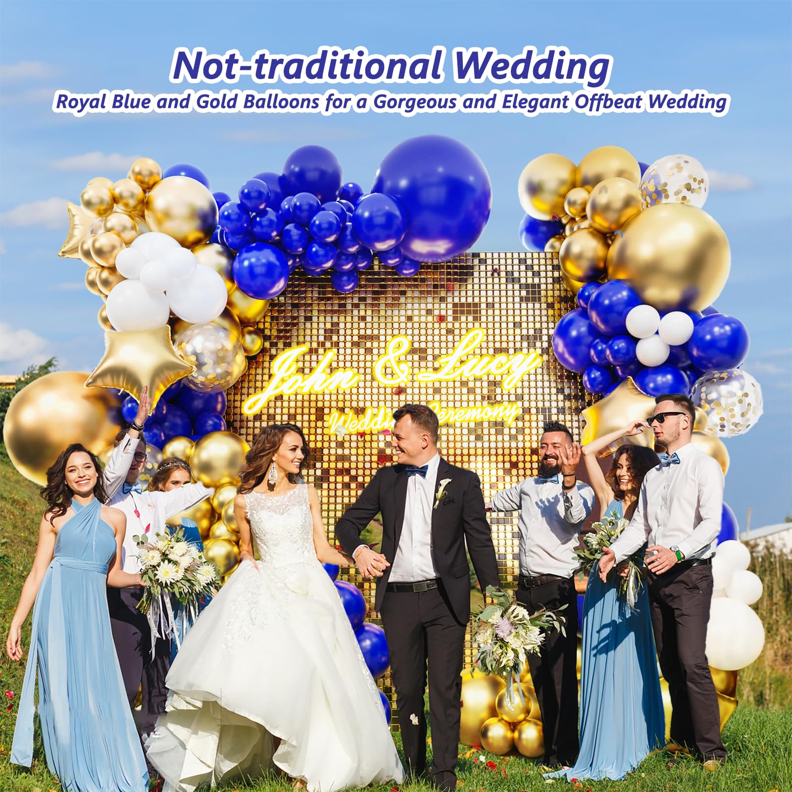 187PCS Royal Blue and Gold Balloons Arch Garland Kit, 5/10/12/18 Royal Blue and Gold White Balloons with Gold Star Foil Balloons for Baby Shower Anniversary Wedding New Year Birthday Party Decorations