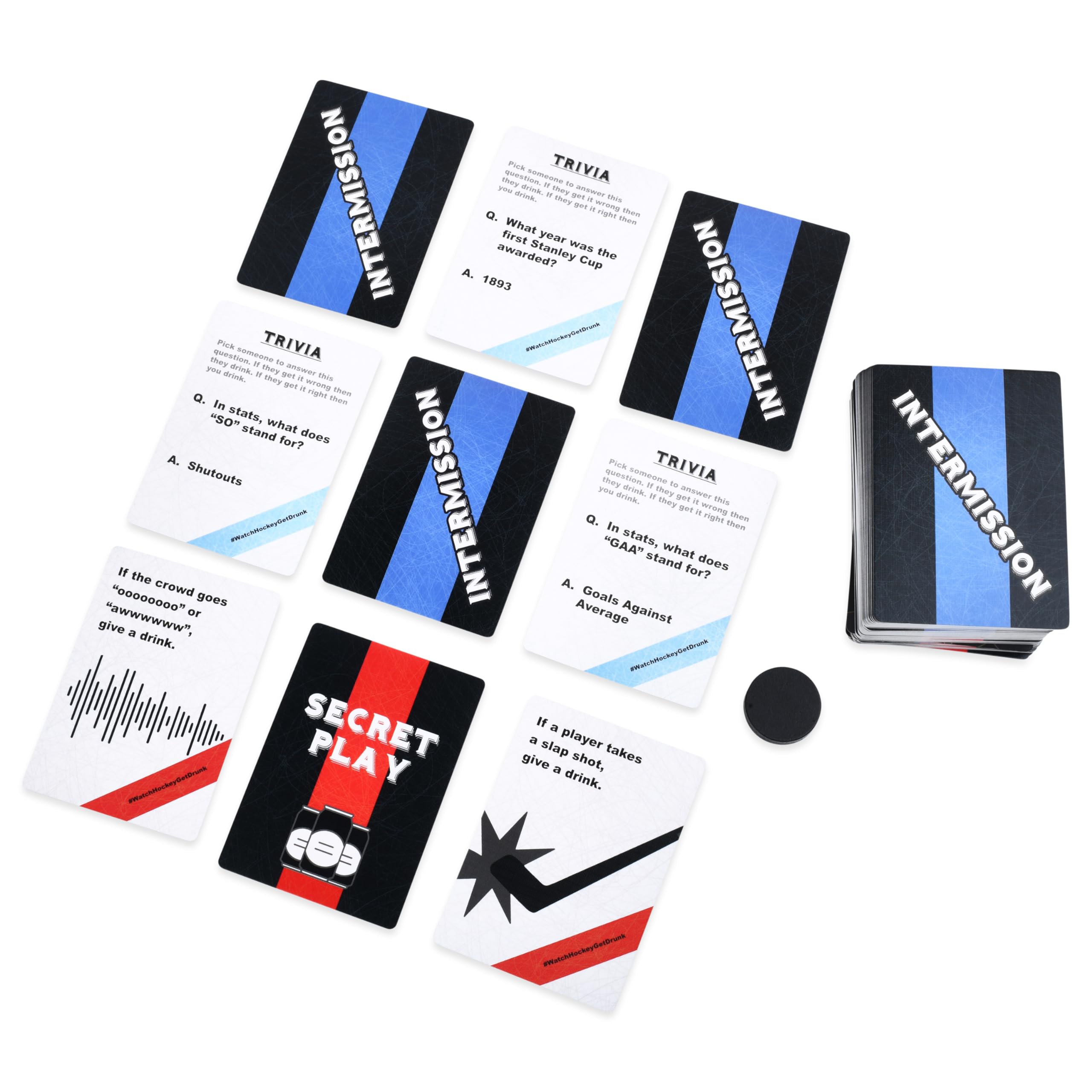 Watch Hockey, Get Drunk - The Live Hockey Drinking Game | 260 Cards with a Mini Puck. Perfect for Parties, Group Game Day, Tailgating. Great Gift for Sports Fans.