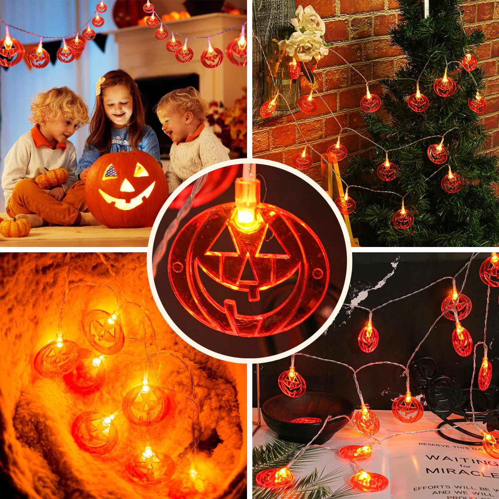 ITICdecor Halloween Pumpkin String Lights Battery Operated 15Ft 30 LED Orange Pumpkins Fairy Light Indoor Outdoor for Halloween Thanksgiving Fireplace Party Patio