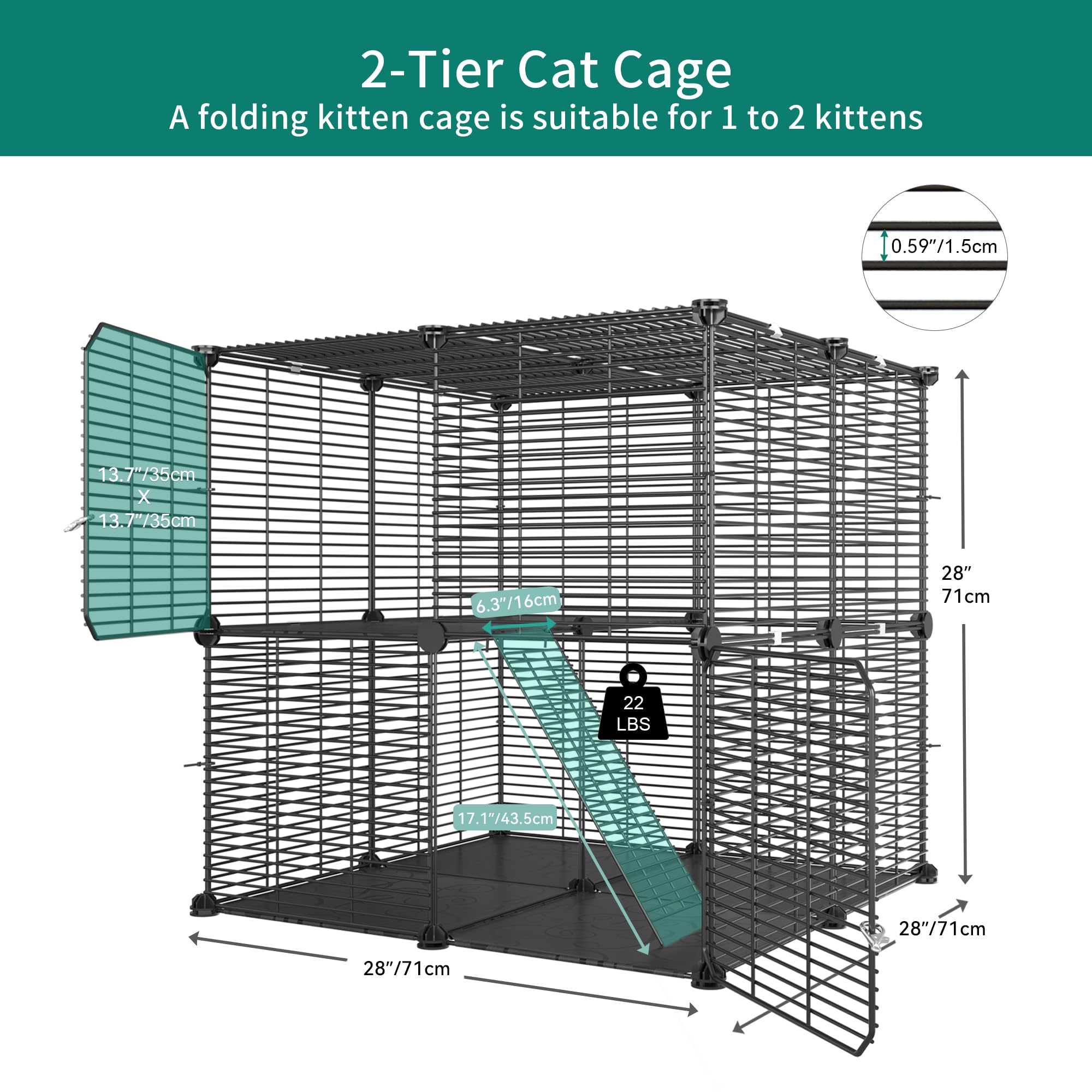 YITAHOME Cat Cage 2 Tier Indoor Cat Enclosures Kitten Cage DIY Pet Playpen Metal Kennel for 1-2 Cats, Ferret, Chinchilla, Rabbit, Small Animals, Kitty, Squirrel, RV Travel, Camping