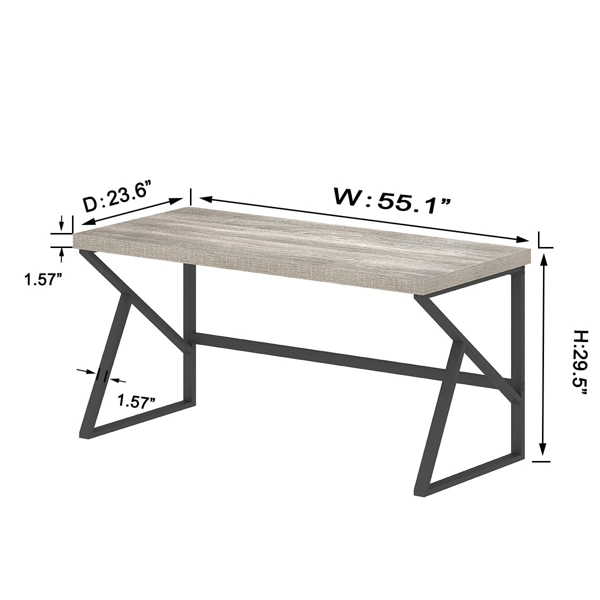 HSH Gray Computer Desk, Industrial Wood and Metal Home Office Desk, Farmhouse Rustic PC Laptop Desk for Executive Work Writing Study Gaming, Modern Simple Bedroom Computer Table, Light Grey Oak, 55 In