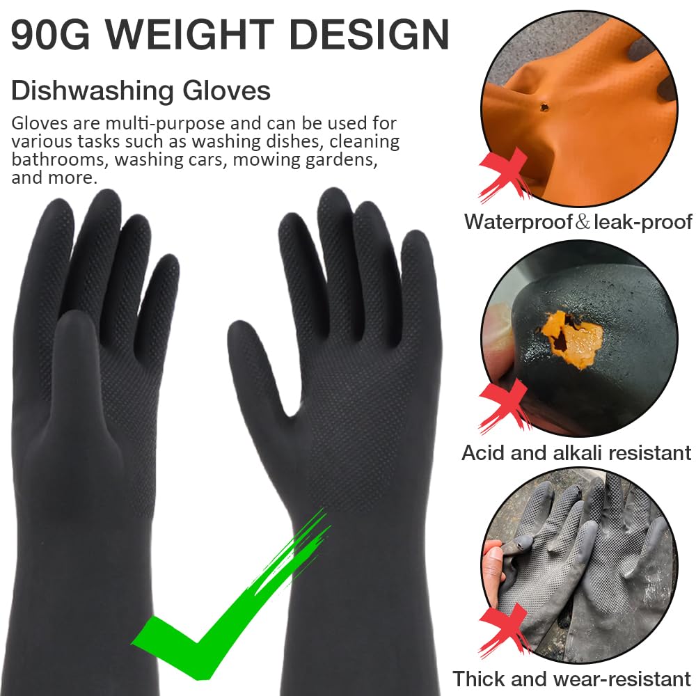 Alimat PluS Extra Large Reusable Cleaning Gloves Latex 3 Pack, Dishwashing Rubber Gloves for Cleaning, No Liner Household Gloves(X-Large, Black)