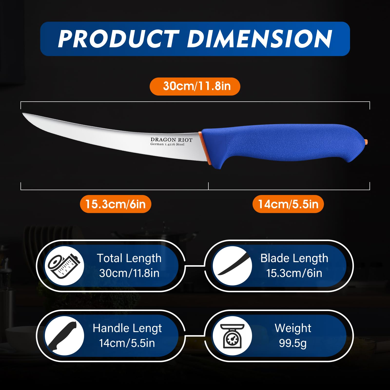 DRAGON RIOT 6 Inch Boning Knife, Flexible Curved Blade Processing Knife Brisket Meat Trimming Butcher Knife - Stainless Fish Fillet Turkey Carving Knife