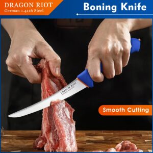 DRAGON RIOT 6 Inch Boning Knife, Flexible Curved Blade Processing Knife Brisket Meat Trimming Butcher Knife - Stainless Fish Fillet Turkey Carving Knife