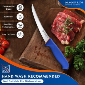 DRAGON RIOT 6 Inch Boning Knife, Flexible Curved Blade Processing Knife Brisket Meat Trimming Butcher Knife - Stainless Fish Fillet Turkey Carving Knife