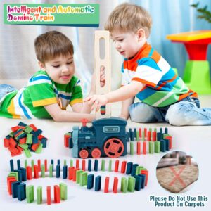 CLAPET Domino Train Sets Toys for Kids Ages 3-8, 120PCS STEM Building Montessori Toys Gifts for 4 5 6 7 Year Old Boys Girls Toddler