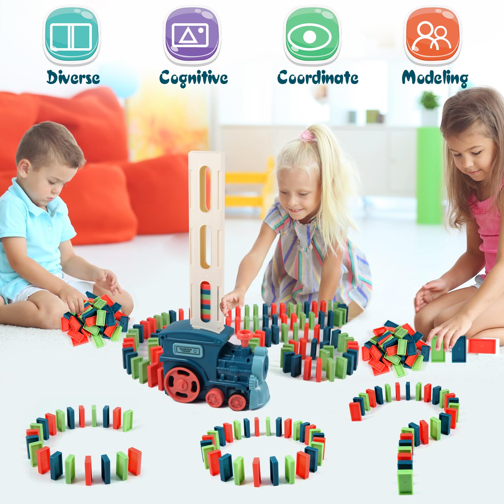 CLAPET Domino Train Sets Toys for Kids Ages 3-8, 120PCS STEM Building Montessori Toys Gifts for 4 5 6 7 Year Old Boys Girls Toddler