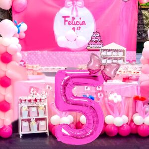 Cadeya Bow Number 5 Birthday Balloons, 40”Hot Pink Aluminum Foil Balloons for Girl 5th Birthday Party, Kids Theme Party Decoration Supplies