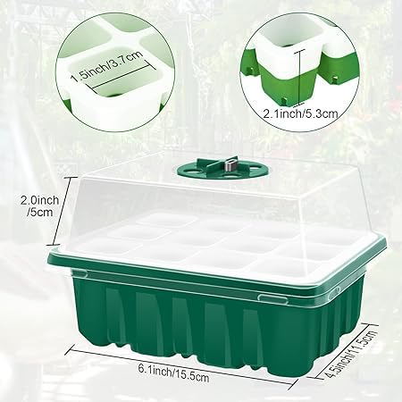 Seed Starter Tray Kit with Grow Light | 12 Flexible Pop-Out Cells Silicone Bottoms | Reusable Seedling Starter Trays with Humidity Dome,Garden Tools,Labels | for Starting Vegetable Flower Seeds