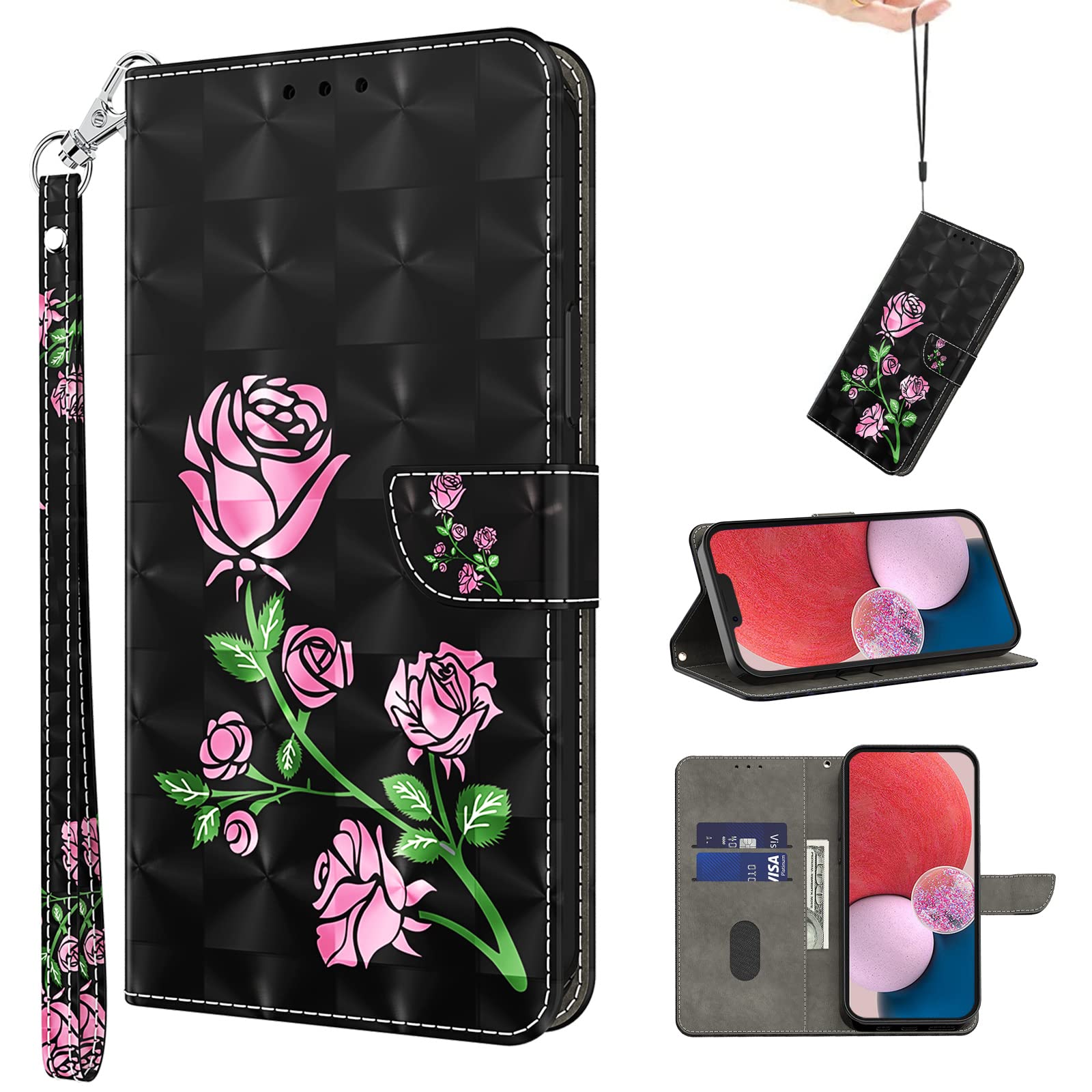 VODEFOX for iPhone 11 Case,iPhone 11 Phone Case Wallet,Cute 3D Print Flip Folio PU Leather Phone Cover with Card Holder Magnetic Closure for iPhone 11 - One Rose