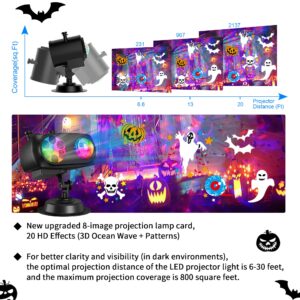 Halloween Christmas Projector Lights, COOLWUFAN Upgrade Waterproof Outdoor Indoor Holiday Projector Lights with Remote and 20 HD Effects (3D Ocean Wave + Patterns) for Xmas Halloween Party Yard Decor