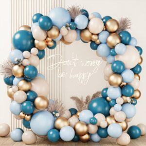 RUBFAC 168pcs Dusty Blue Balloon Garland Arch Kit, 18/12/10/5 Inch Sand White and Macaron Blue Balloons for Baby Shower Birthday Party Wedding Deorations