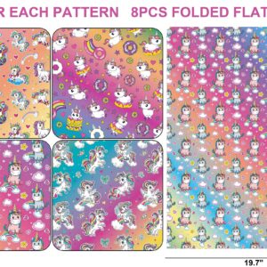 Sikiweiter Unicorn Wrapping Paper - Unicorn Wrapping Paper Birthday Girl, 8 Sheets Princess Wrapping Paper, 19.7 x 27.6 Inches Per Sheet