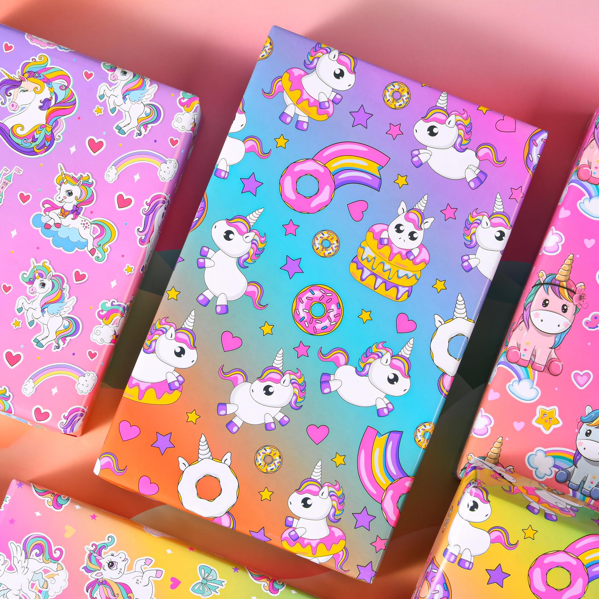 Sikiweiter Unicorn Wrapping Paper - Unicorn Wrapping Paper Birthday Girl, 8 Sheets Princess Wrapping Paper, 19.7 x 27.6 Inches Per Sheet