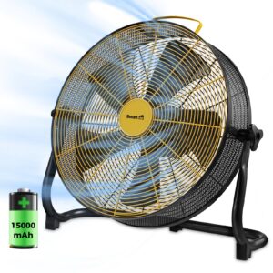 Smartele QF16 16 Inch Battery Powered Floor Fan Fast Charging,15000mAh Battery Operated Fan,Rechargeable Portable Fan,2500 CFM High Velocity Cordless Fan for Patio,Gym,Camping,Travel,Backyard