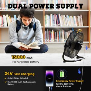 Smartele QF16 16 Inch Battery Powered Floor Fan Fast Charging,15000mAh Battery Operated Fan,Rechargeable Portable Fan,2500 CFM High Velocity Cordless Fan for Patio,Gym,Camping,Travel,Backyard