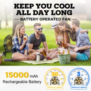 Smartele QF16 16 Inch Battery Powered Floor Fan Fast Charging,15000mAh Battery Operated Fan,Rechargeable Portable Fan,2500 CFM High Velocity Cordless Fan for Patio,Gym,Camping,Travel,Backyard