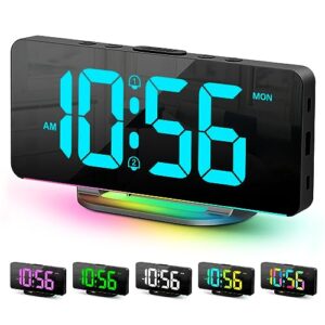 digital alarm clock, large led digital clock for bedrooms with 10 color changing night light, adjustable brightness, usb charging port, bedside and desk clock for living room office decor (black)