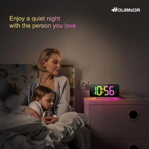 Digital Alarm Clock, Large LED Digital Clock for Bedrooms with 10 Color Changing Night Light, Adjustable Brightness, USB Charging Port, Bedside and Desk Clock for Living Room Office Decor (Black)