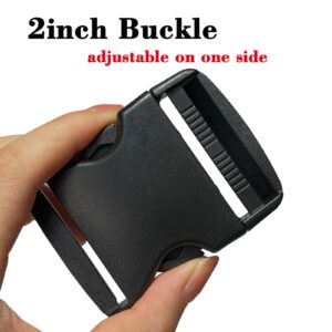 2" Buckles for Straps Quick Side Release Plastic Buckle Clip 2 pcs + Tri-Glide Slide 2 pcs Fit 2 inch Wide Nylon Strap Webbing Belt, Heavy Duty Dual Adjustable No Sew, Backpack Parachute Replacement