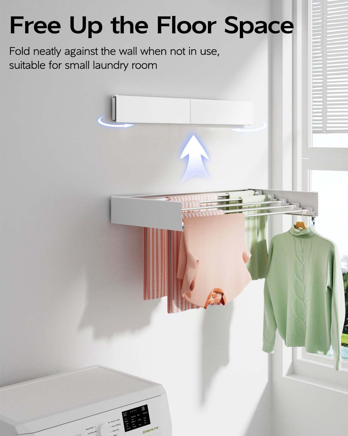 Vikaqi Wall Mounted Clothes Drying Rack, Foldable Wall Mount Laundry Drying Rack Folding Indoor, Drying Rack Clothing Collapsible, Towel Drying Rack with Wall Template, 5 Rods, 32", White